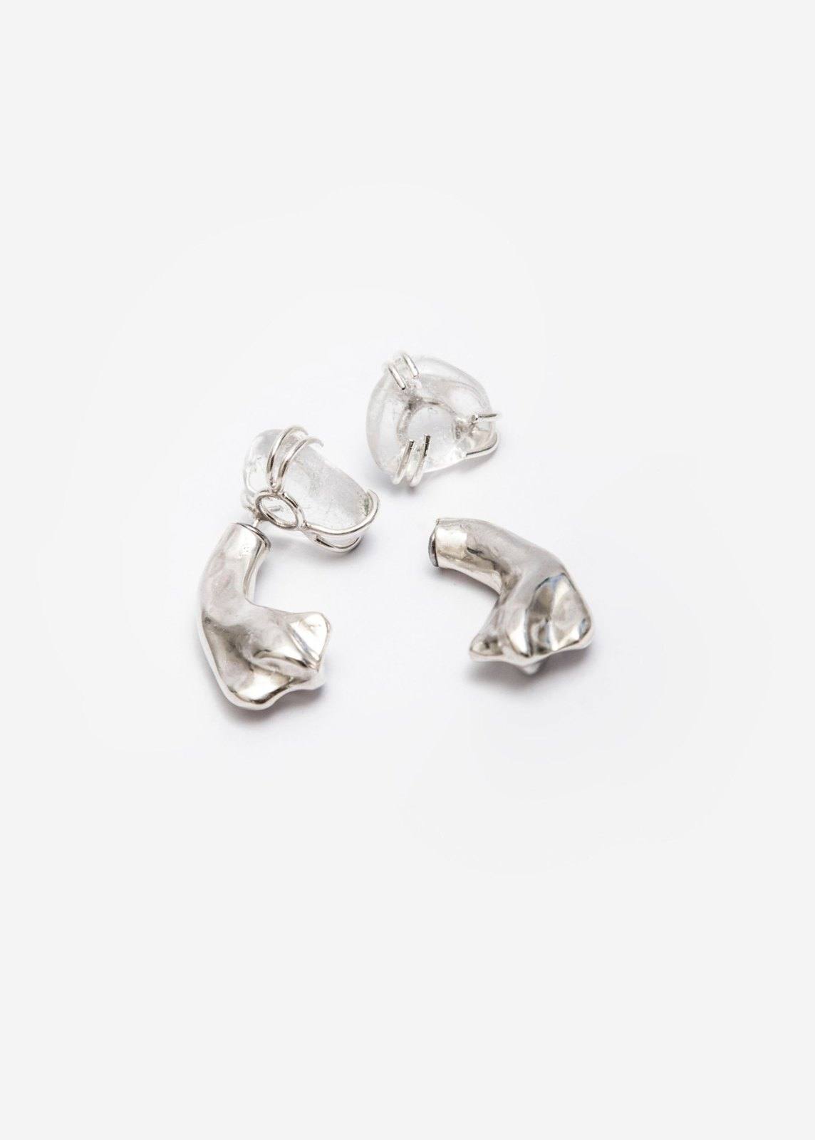 Aretes Cuarzo Maxi Petal Curve Plata