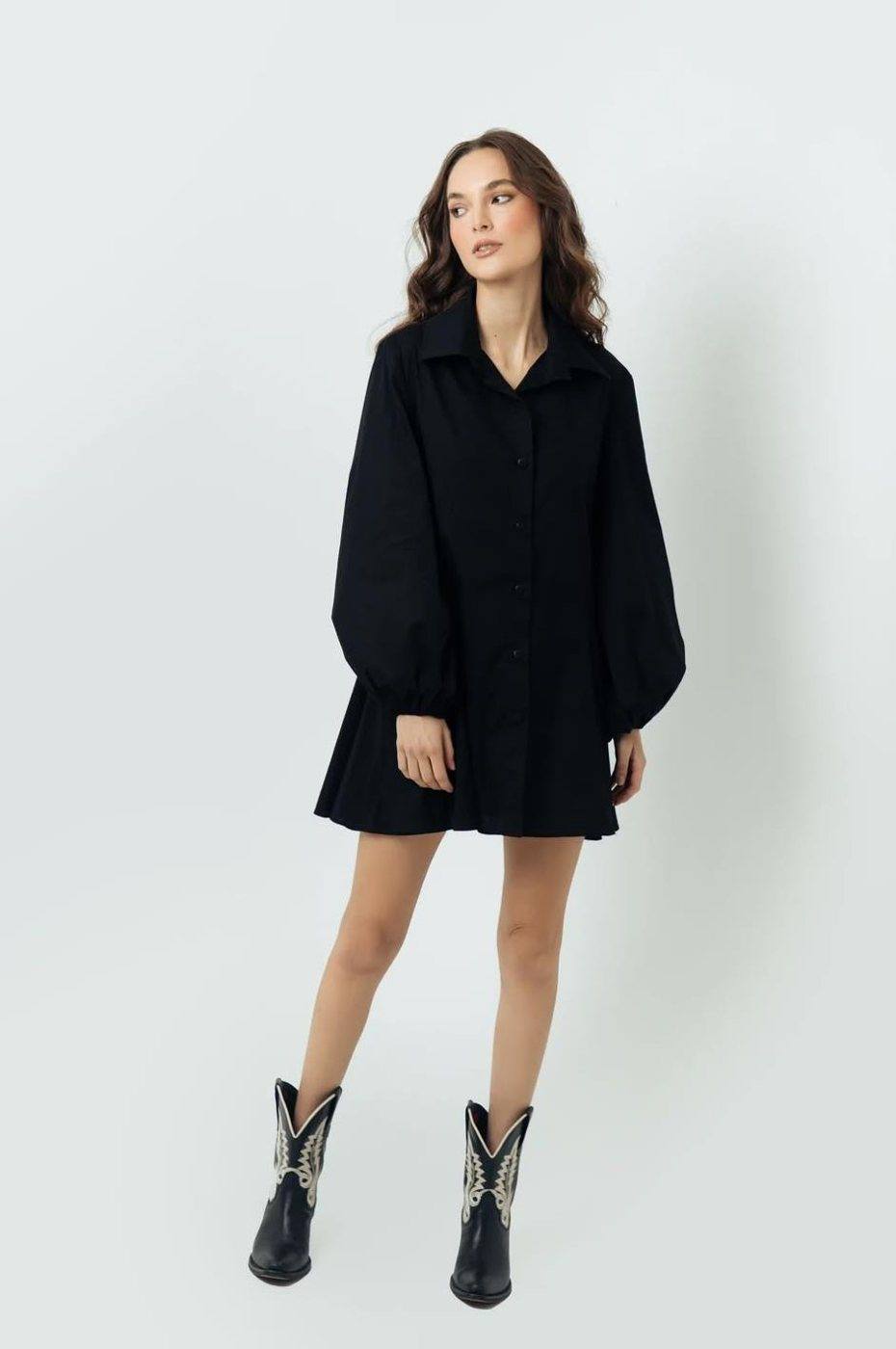Vestido camisero corto Negro